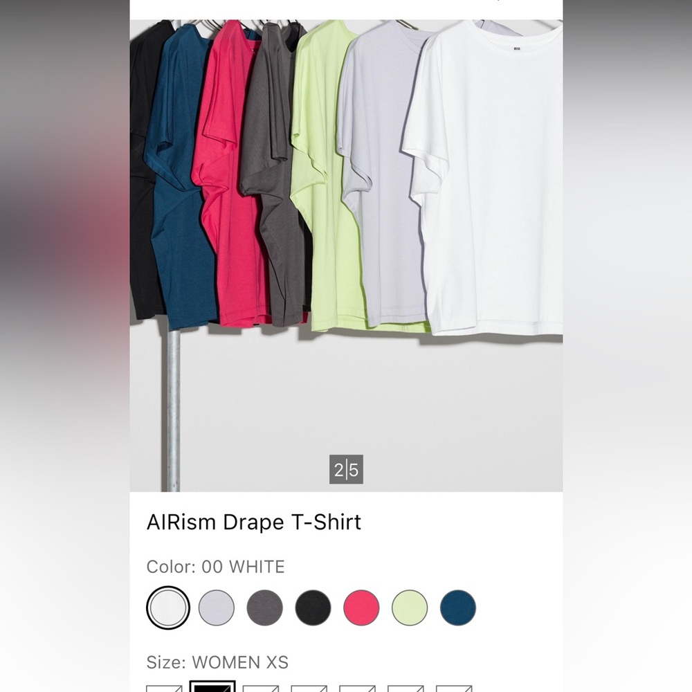 Uniqlo Airism Drape T-Shirt, Short Sleeve Top, White, XS - Picture 9 of 16